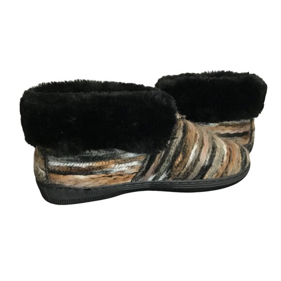 LAMO JUAREZ Sheepskin & Textile Fold Over Bootie Slippers Womens 7 Black/Brown - Picture 7 of 11